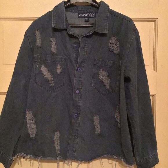 BlueSavvy Distressed Denim Jacket - Picture 1 of 5